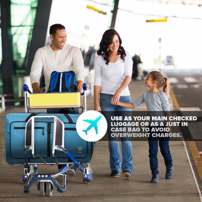 Bago Large Foldable Duffel Bags for Traveling Women & Men - 80L Packable Duffle Bag for Travel with Shoe Compartment - Water Repellant, Heavy Duty, Lightweight Folding & Collapsible (SnowBlue) - Image 5